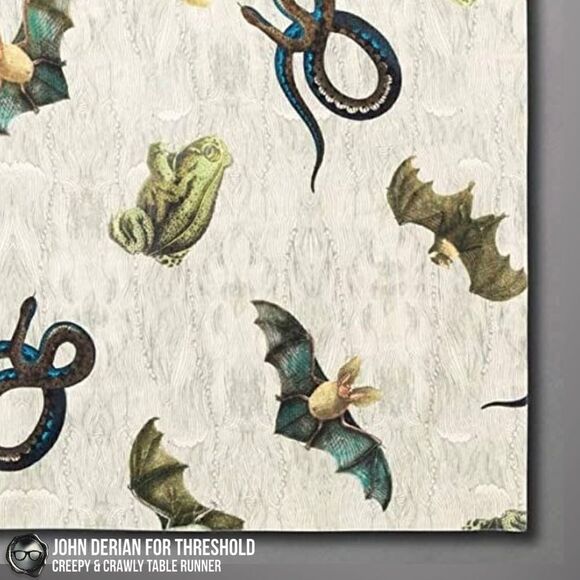JOHN DERIAN CREEPY & CRAWLY TABLE RUNNER FOR THRESHOLD BAT FROG SNAKE HALLOWEEN - Picture 3 of 9